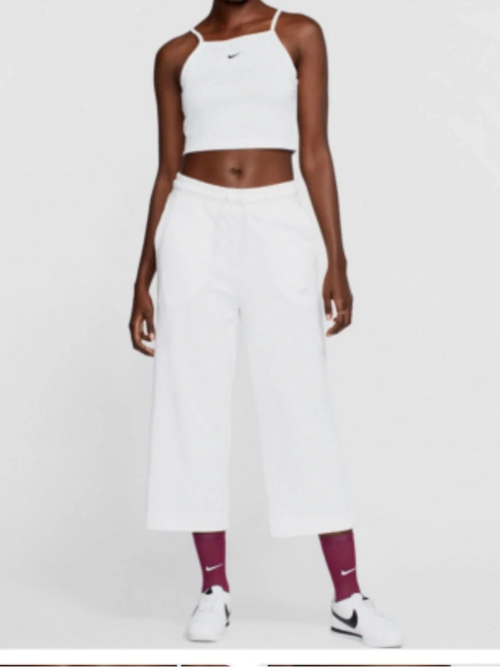 Nike White Wide-Leg Cropped Pants